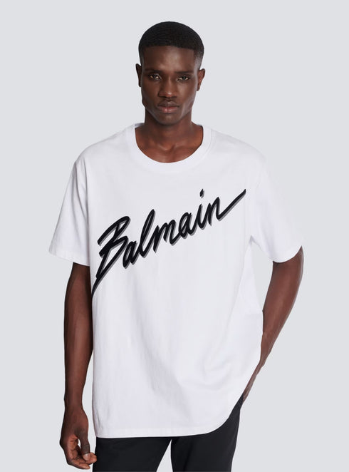 BALMAIN FLOCKED LETTER LOGO T-SHIRT